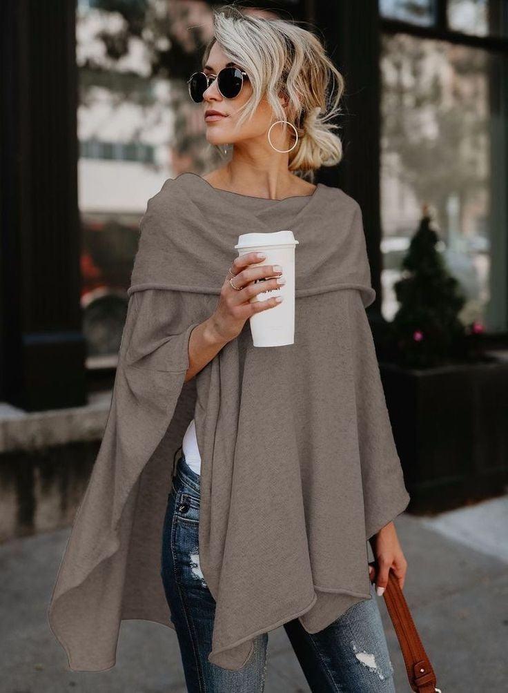 Coffee Plain Round Neck Long Sleeve Top