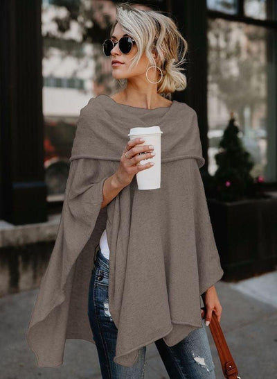 Coffee Plain Round Neck Long Sleeve Top