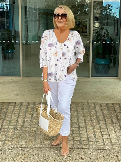 TINA™ | Cotton and Linen Floral Top