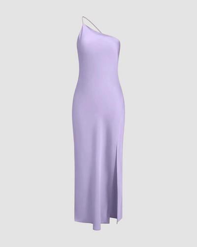 Maliah - Moonlight Open Back Satin Slit Long Dress