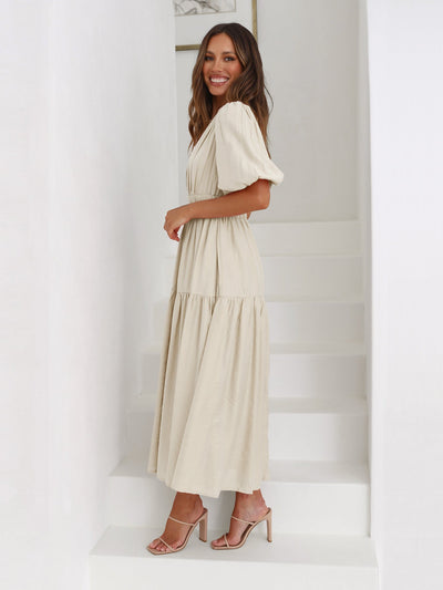 Tiara – Elegant Puff Sleeves Midi Dress