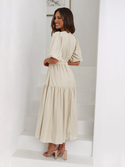 Tiara – Elegant Puff Sleeves Midi Dress