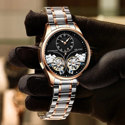 Mechanical watch with double tourbillon and luminous display