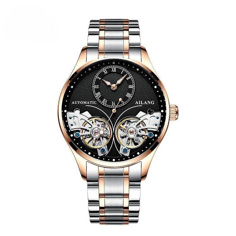 Mechanical watch with double tourbillon and luminous display