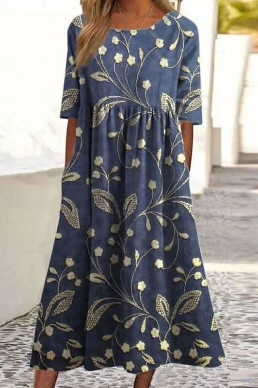 Carina – Embroidered Relaxed Midi Dress