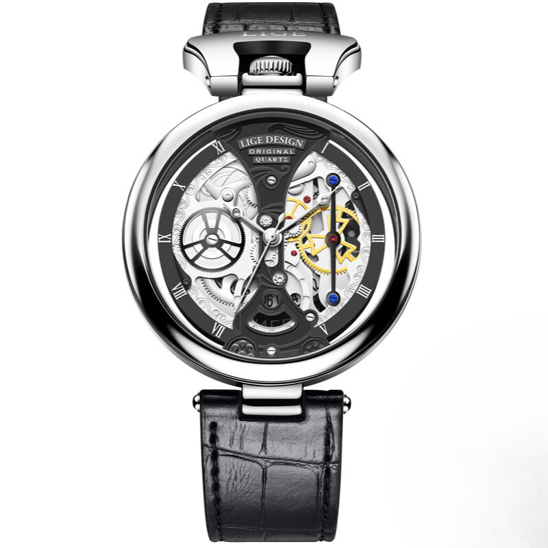 Fashionable men's watch with flat case