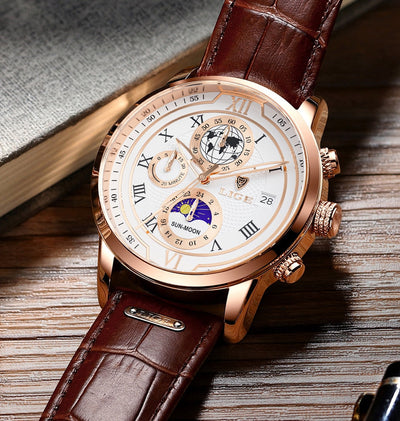 premium leather chronograph watch