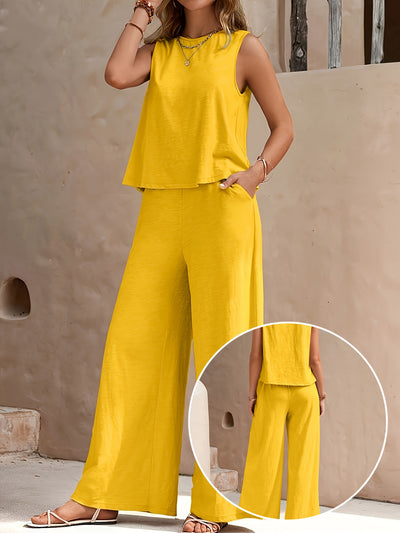 Elena™ - Chic Sleeveless Set with Wide-Leg Trousers