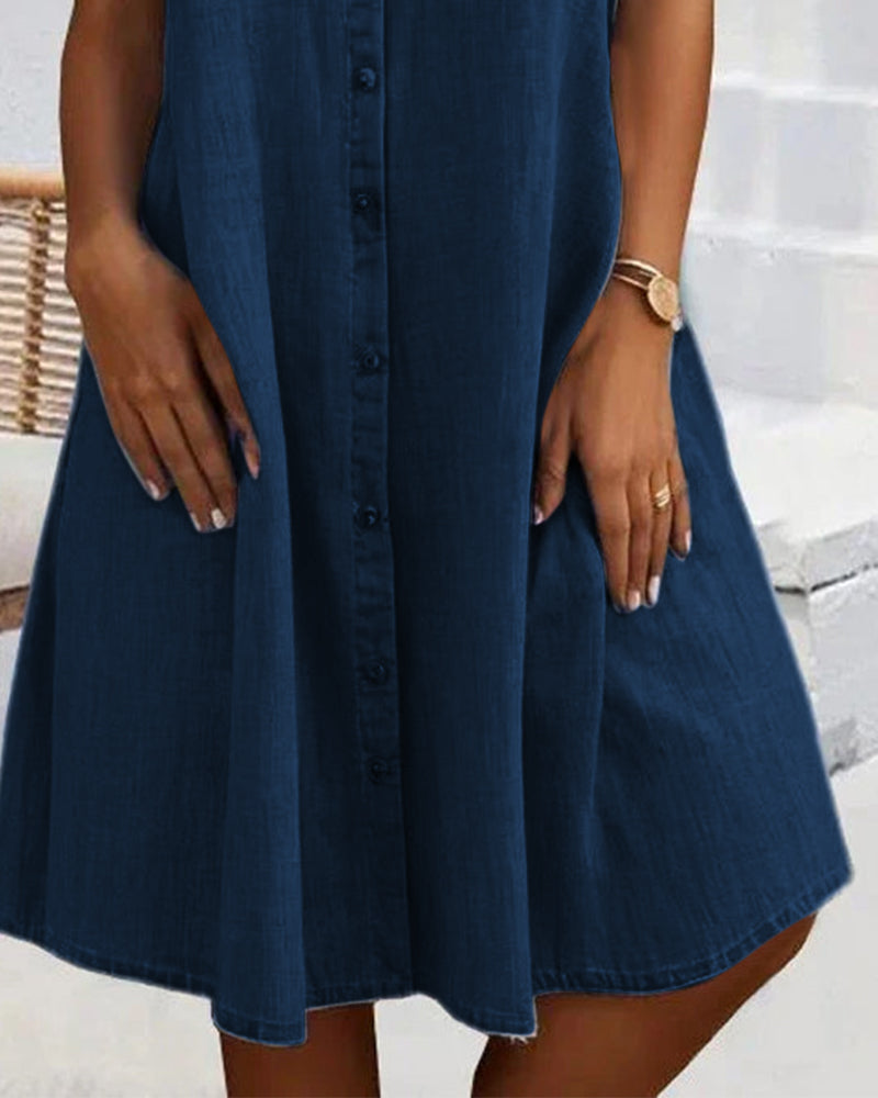 Evelina™ - Midi Dress with Lapel Collar and Button