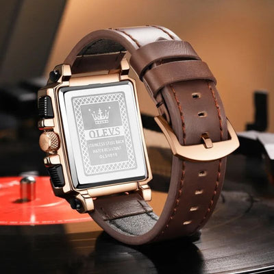 Fashionable chronograph watch with square dial