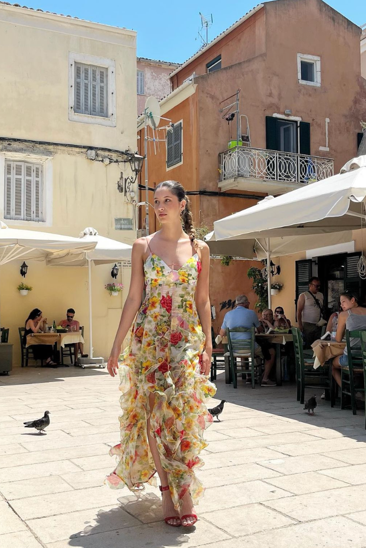 Frida | Delicate Ruffled Chiffon Maxi Dress