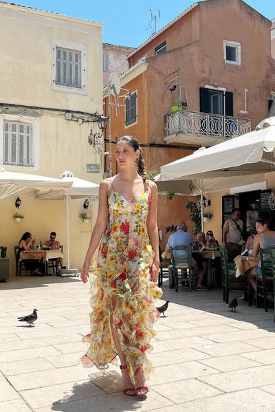 Frida | Delicate Ruffled Chiffon Maxi Dress