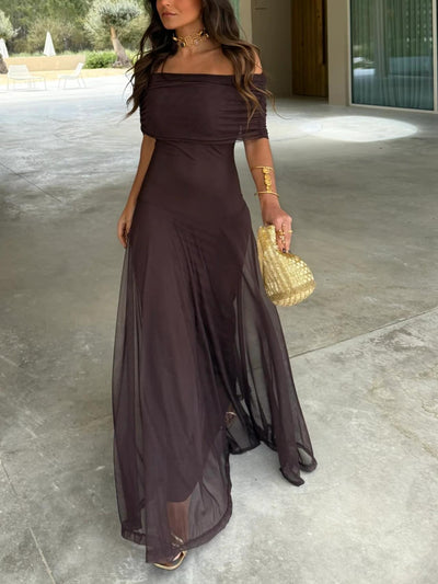 Sophia One Shoulder Mesh Maxi Dress