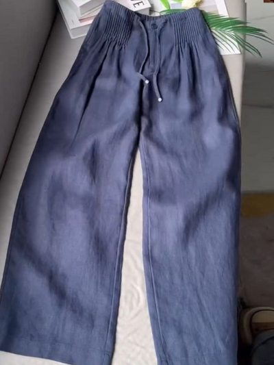 THE Carla| PLEATED DRAWSTRING LINEN WIDE LEG PANTS