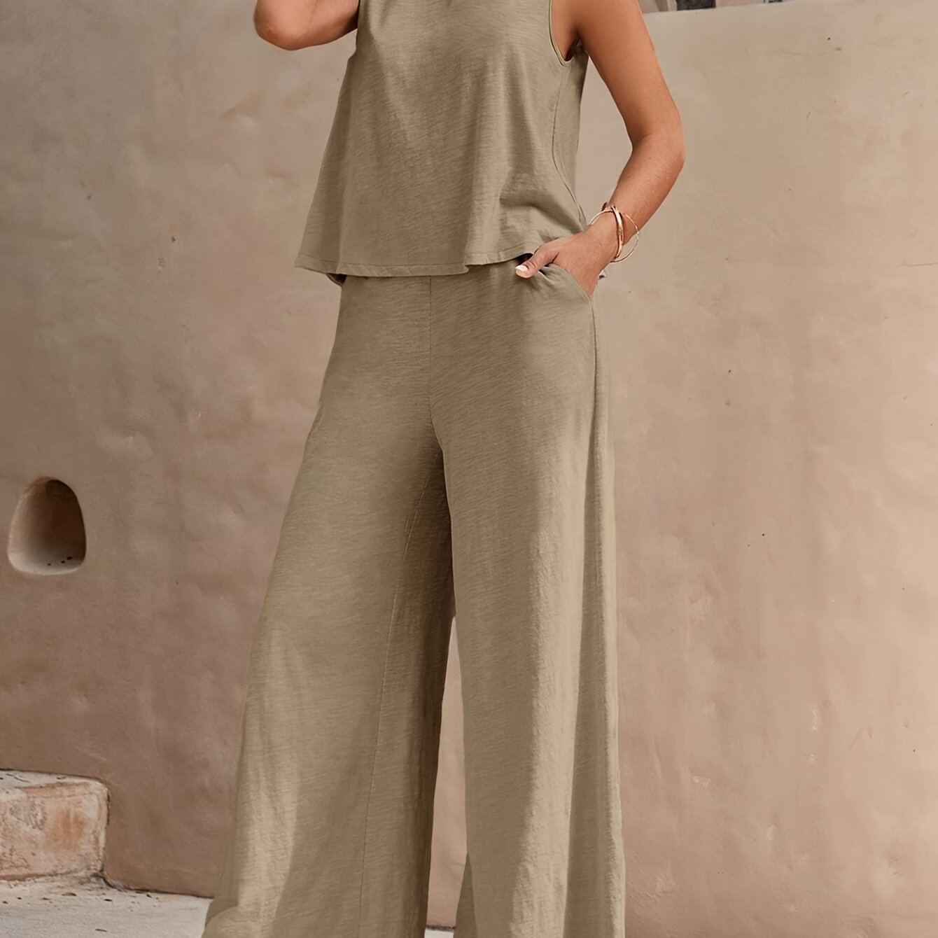 Elena™ - Chic Sleeveless Set with Wide-Leg Trousers