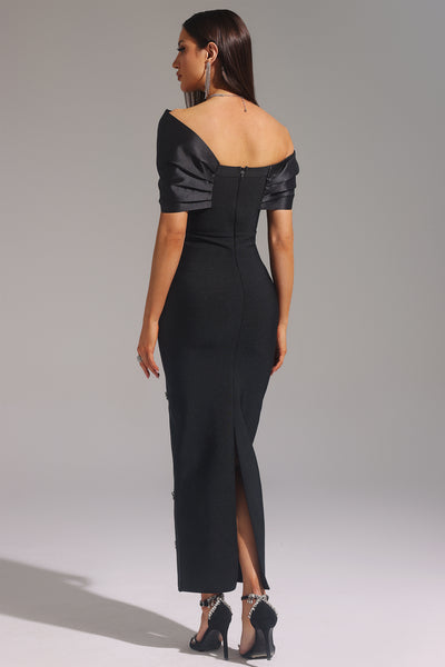Maelis Sleeveless One Shoulder Diamond Bow Bandage Maxi Dress