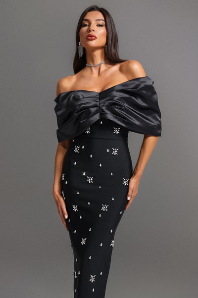 Emma Off-the-Shoulder Diamond Maxi Dress