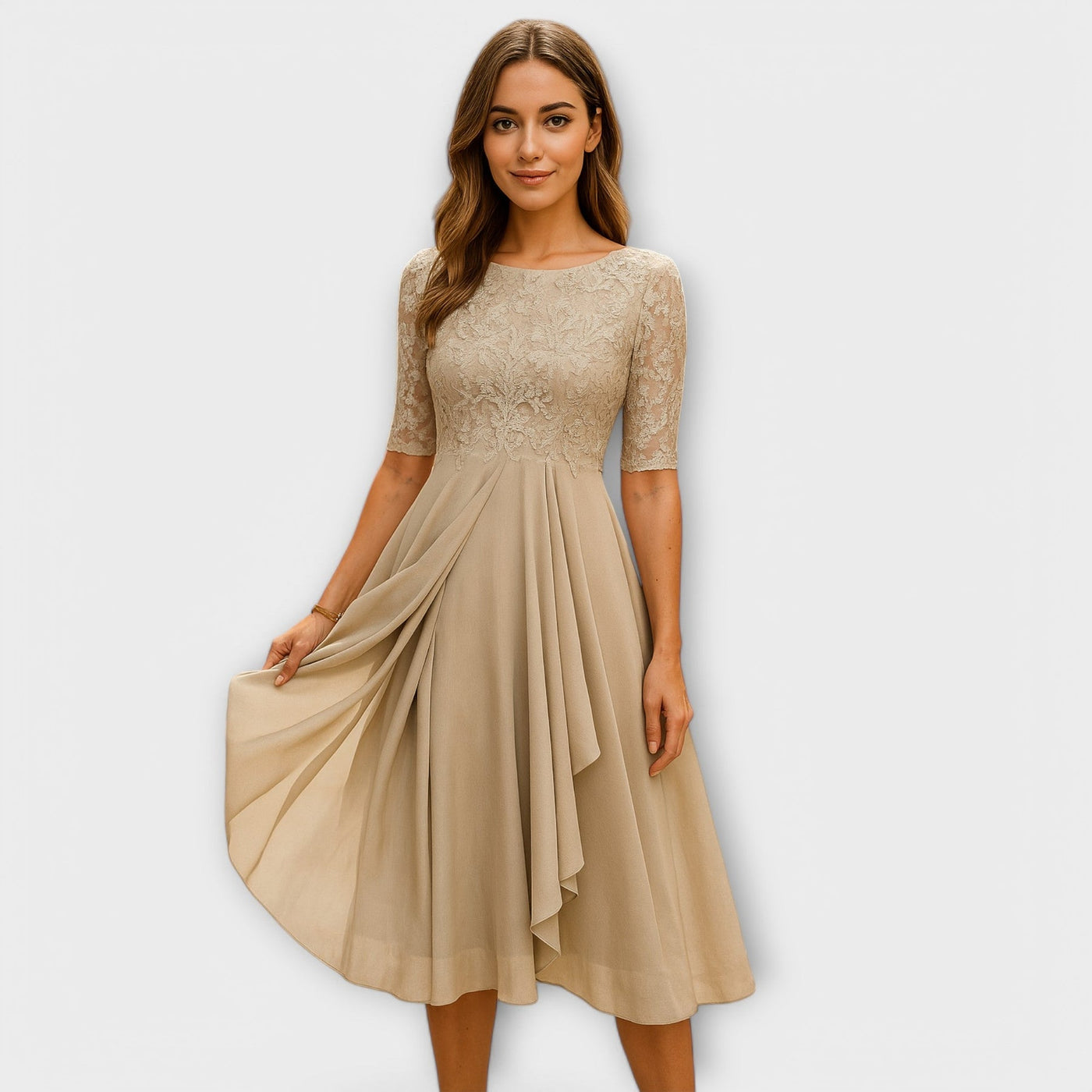Ella- Midi Dress With Lace Sleeve