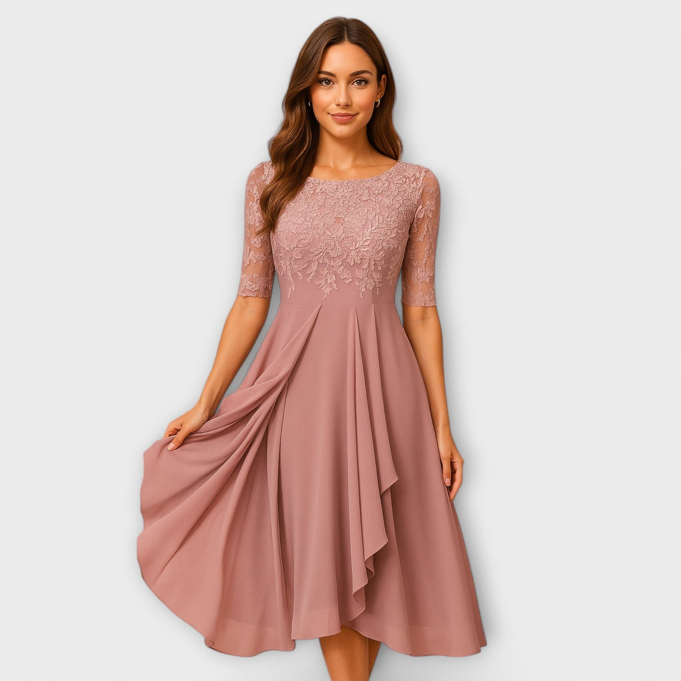 Ella- Midi Dress With Lace Sleeve