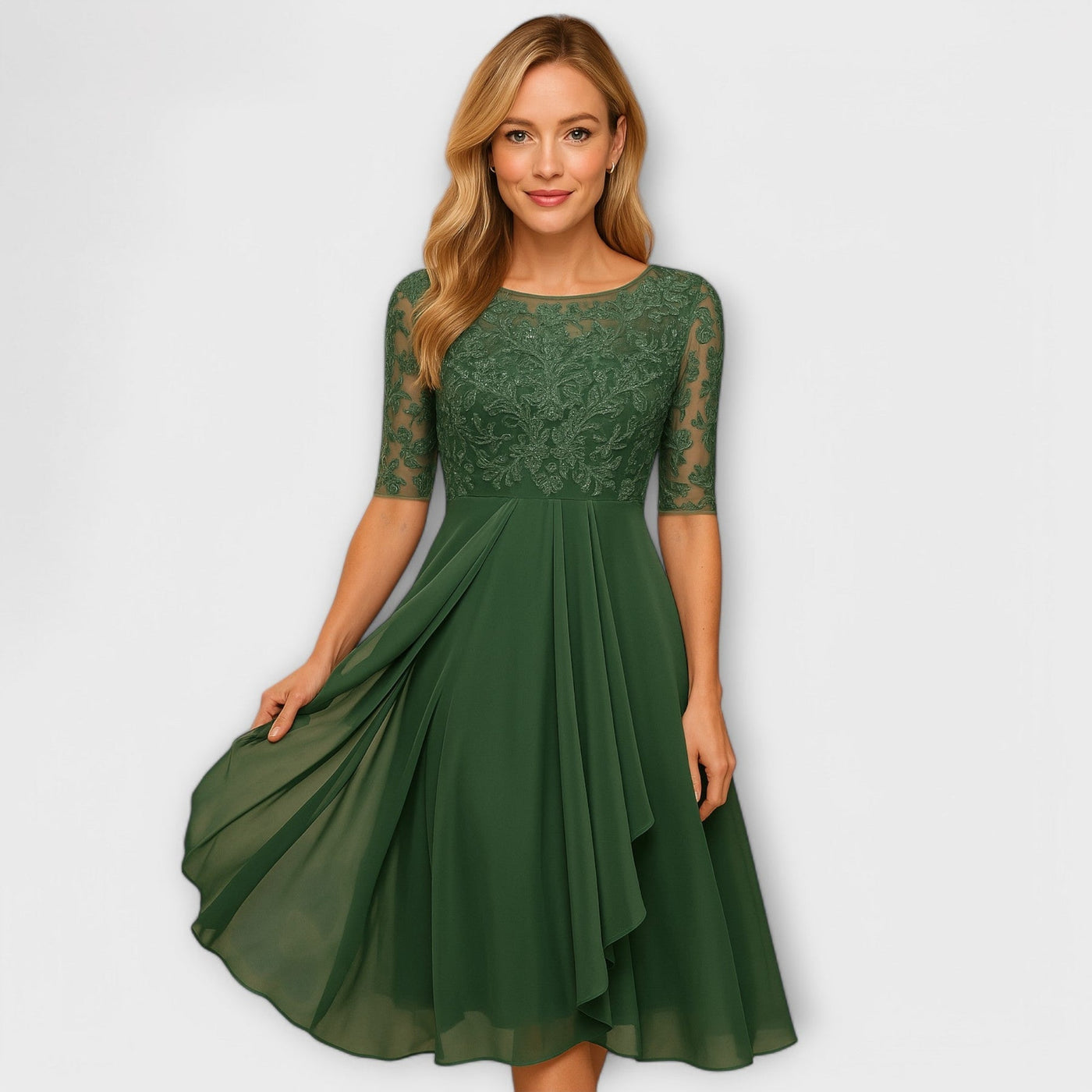 Ella- Midi Dress With Lace Sleeve