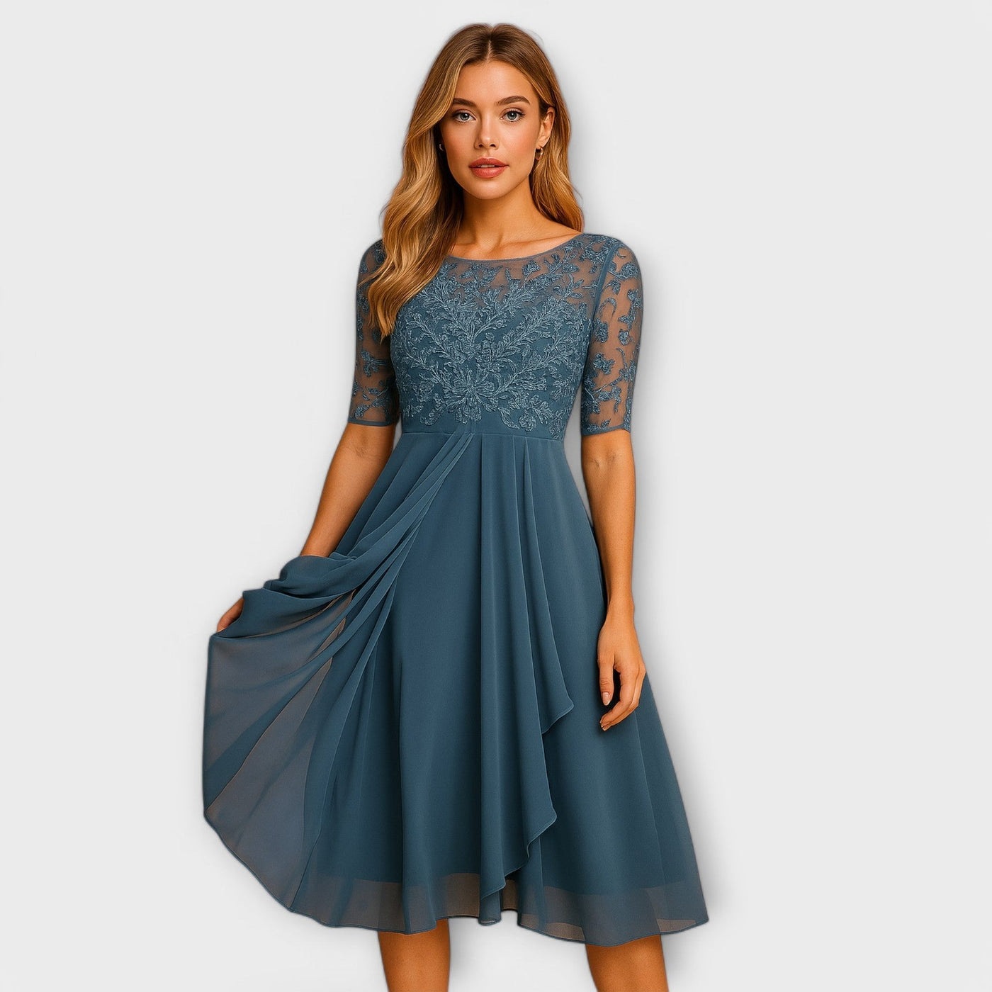 Ella- Midi Dress With Lace Sleeve