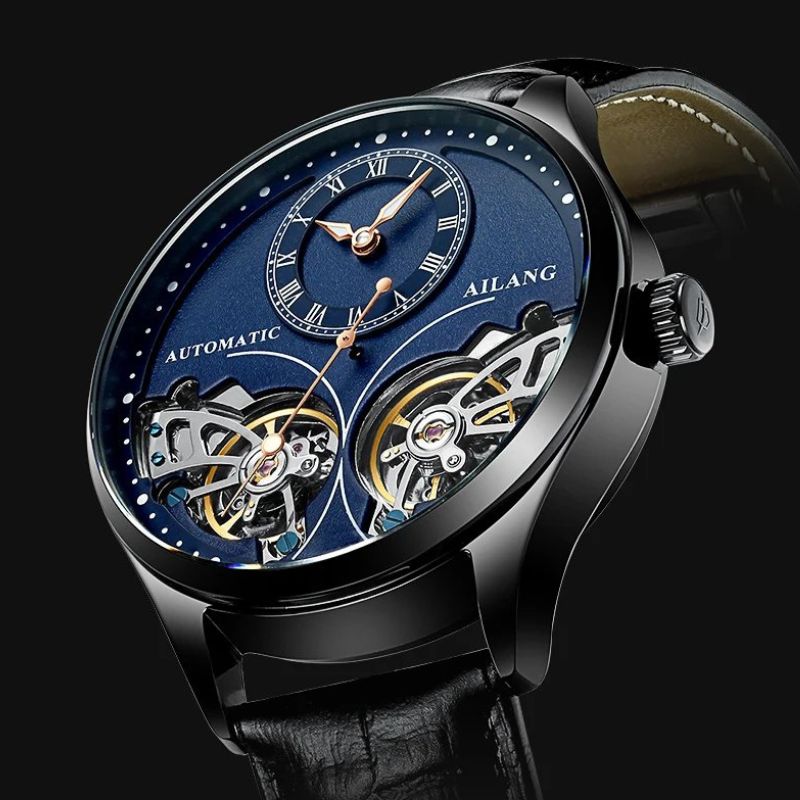 Mechanical watch with double tourbillon and luminous display