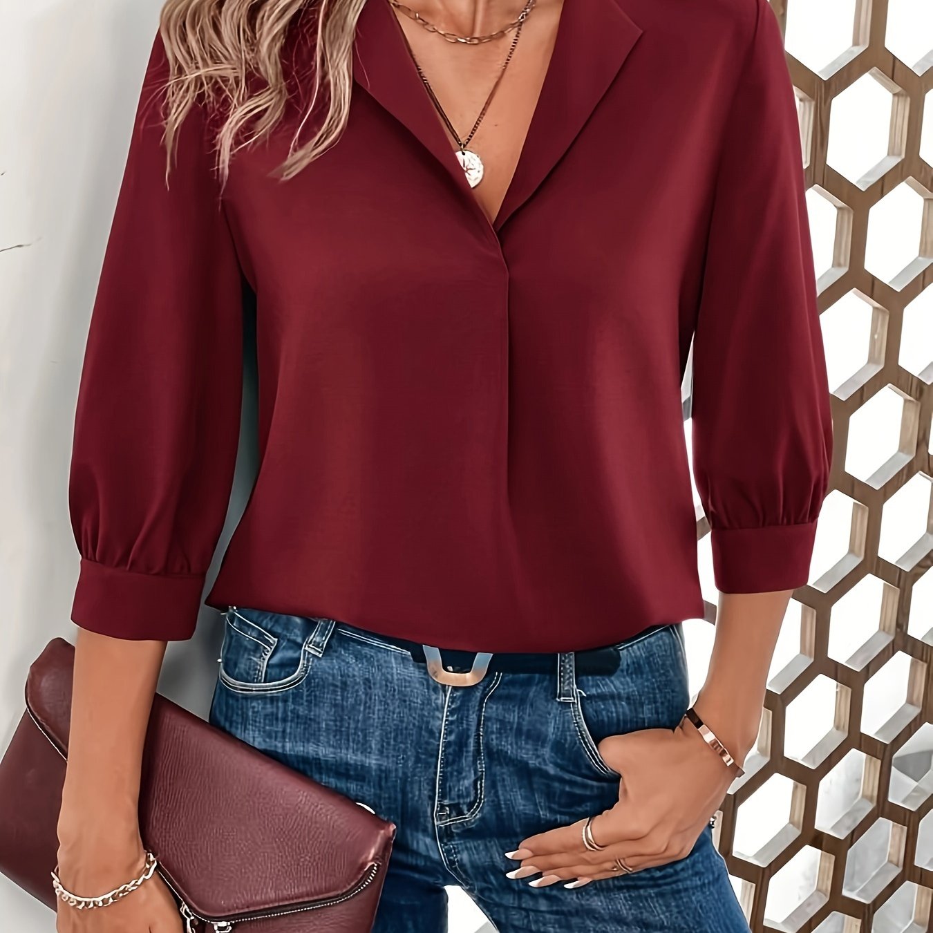 Clara™ - Minimalist V-Neck Lapel Blouse