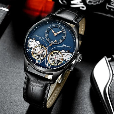 Mechanical watch with double tourbillon and luminous display