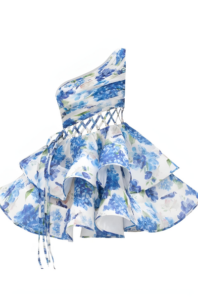 Kiara – Romantic Floral Asymmetrical Mini Dress