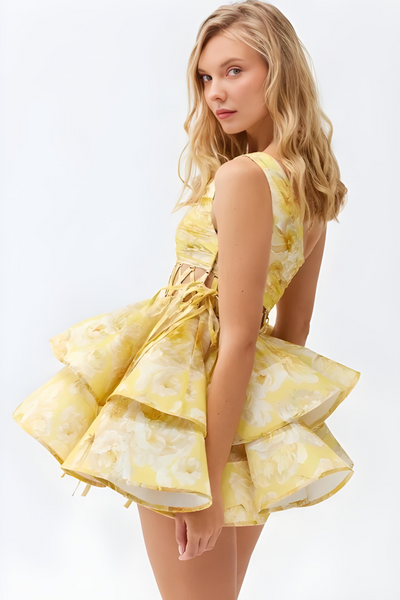 Kiara – Romantic Floral Asymmetrical Mini Dress