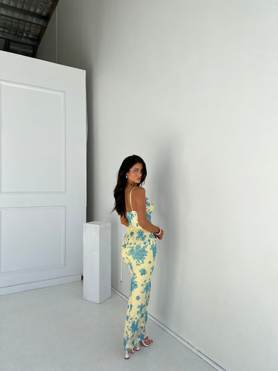 Ariane - Elegant Draped Floral Maxi Dress Grace in Bloom