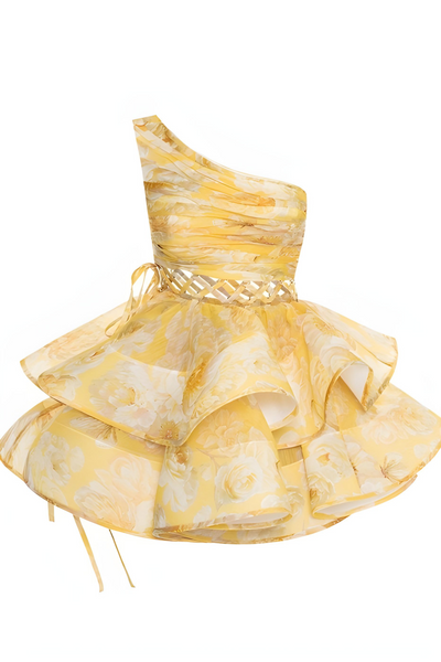 Kiara – Romantic Floral Asymmetrical Mini Dress