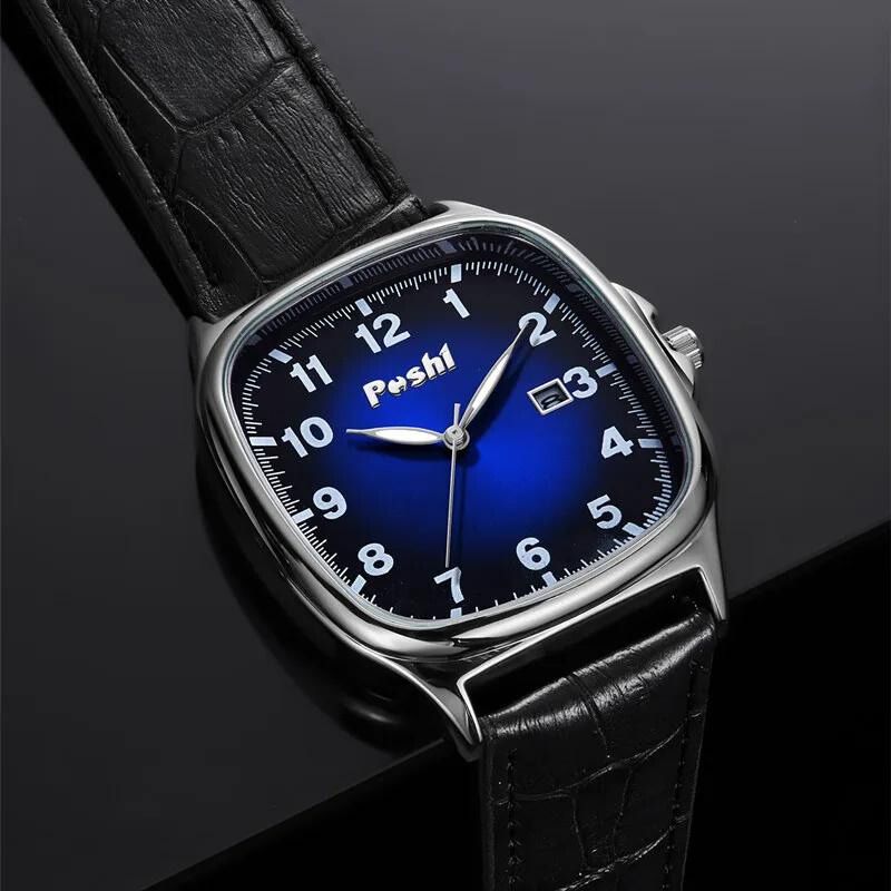 Fashionable quartz watch with leather strap