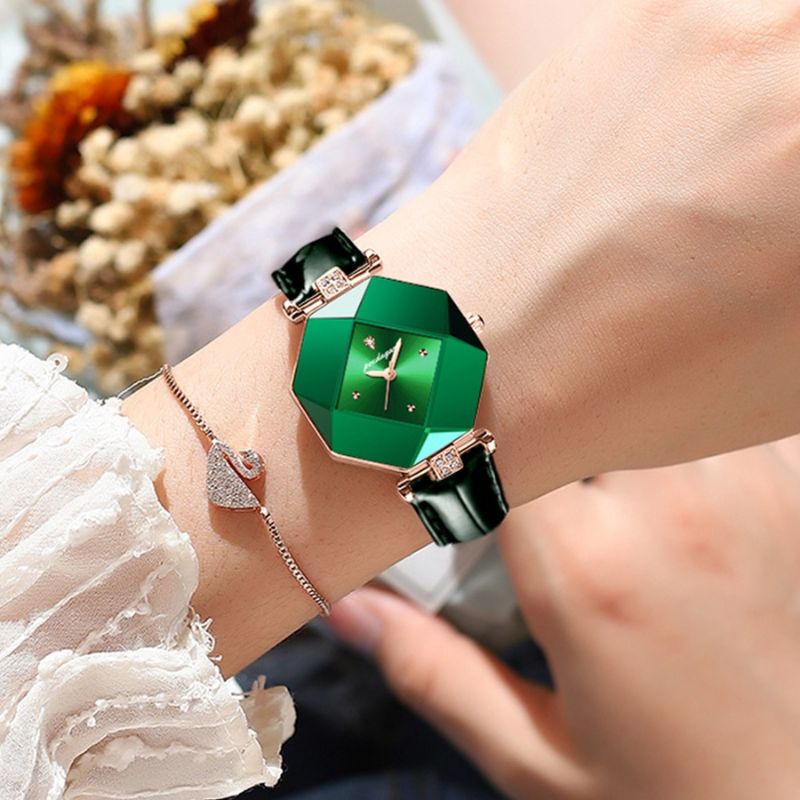 luxury green diamond quartz watch