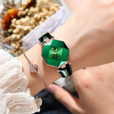 luxury green diamond quartz watch