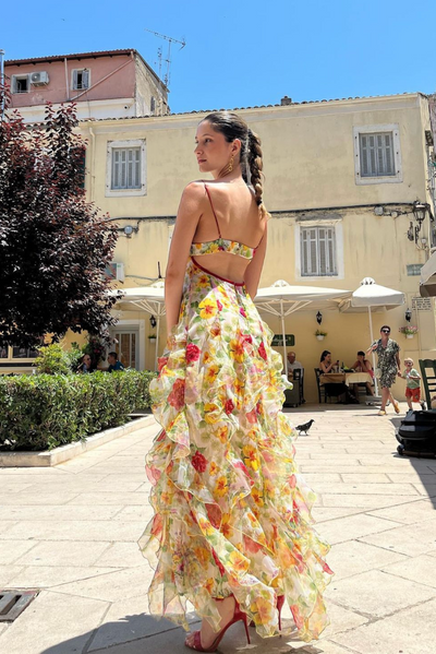 Frida | Delicate Ruffled Chiffon Maxi Dress