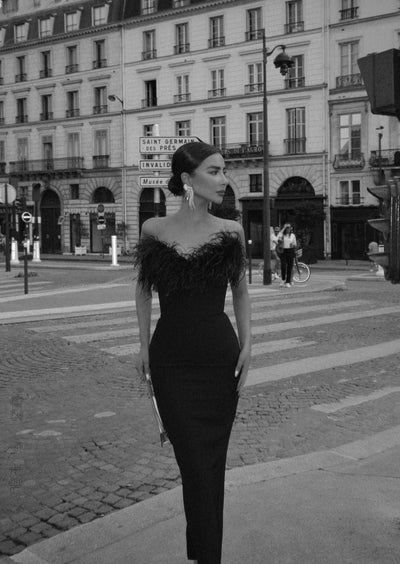 Joanna – Feather-Elegant Maxi Dress