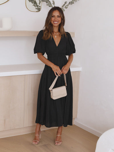 Tiara – Elegant Puff Sleeves Midi Dress