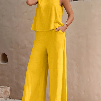 Elena™ - Chic Sleeveless Set with Wide-Leg Trousers