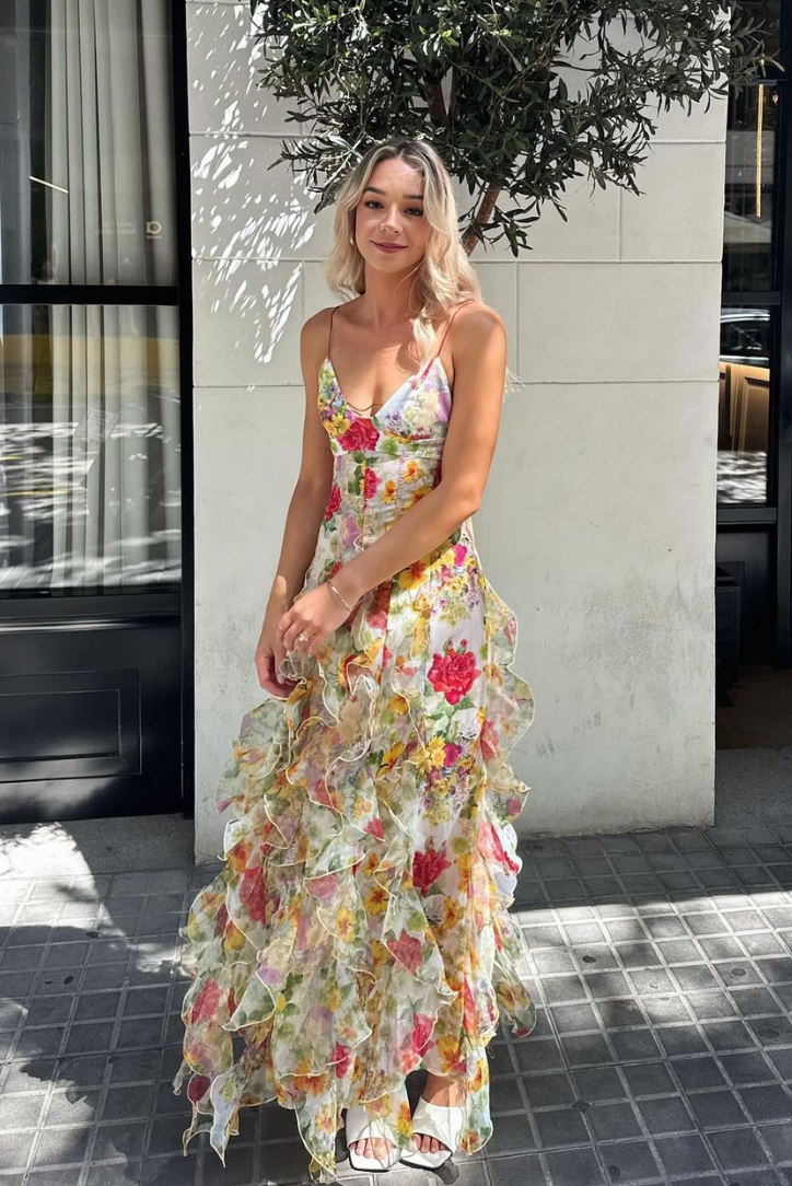 Frida | Delicate Ruffled Chiffon Maxi Dress