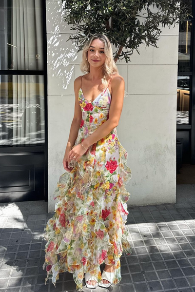 Frida | Delicate Ruffled Chiffon Maxi Dress