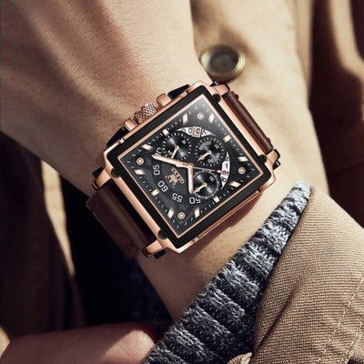 Fashionable chronograph watch with square dial