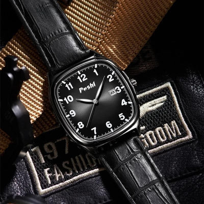 Fashionable quartz watch with leather strap