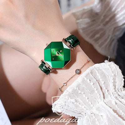 luxury green diamond quartz watch