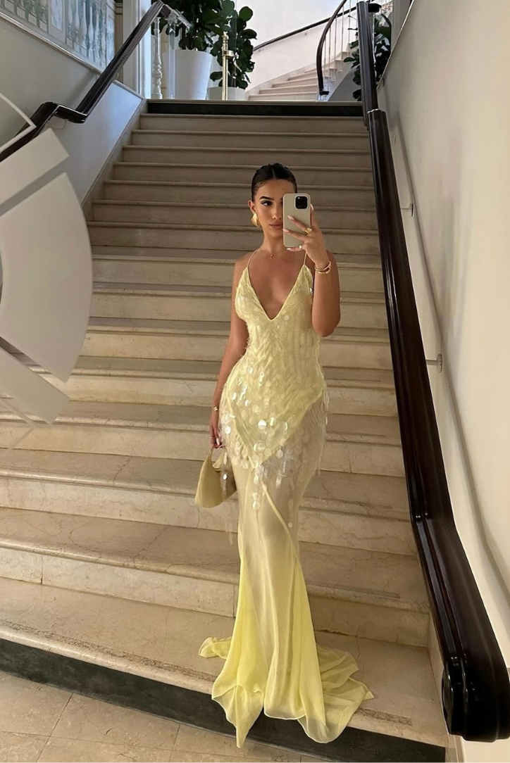 Samantha - Deep V Sleeveless Evening Maxi Dress Dramatic Elegance with a Bold Edge
