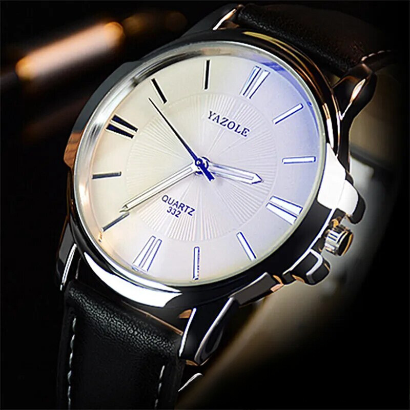 Luxury wristwatch made of blue glass and leather