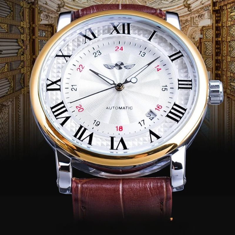 Fashionable luxury fully automatic leather wristwatch