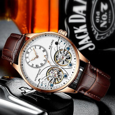 Mechanical watch with double tourbillon and luminous display