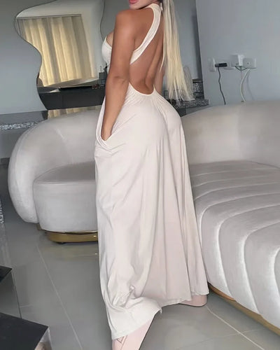 Sleeveless solid color loose jumpsuit