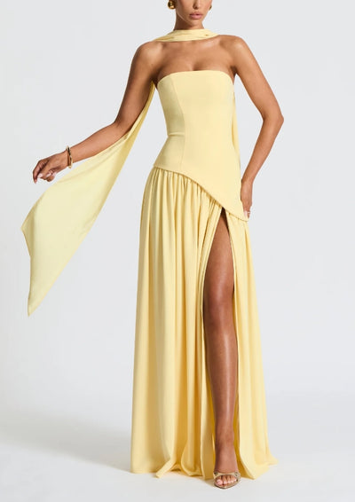 Ella/Strapless Slit Ribbon Maxi Dress